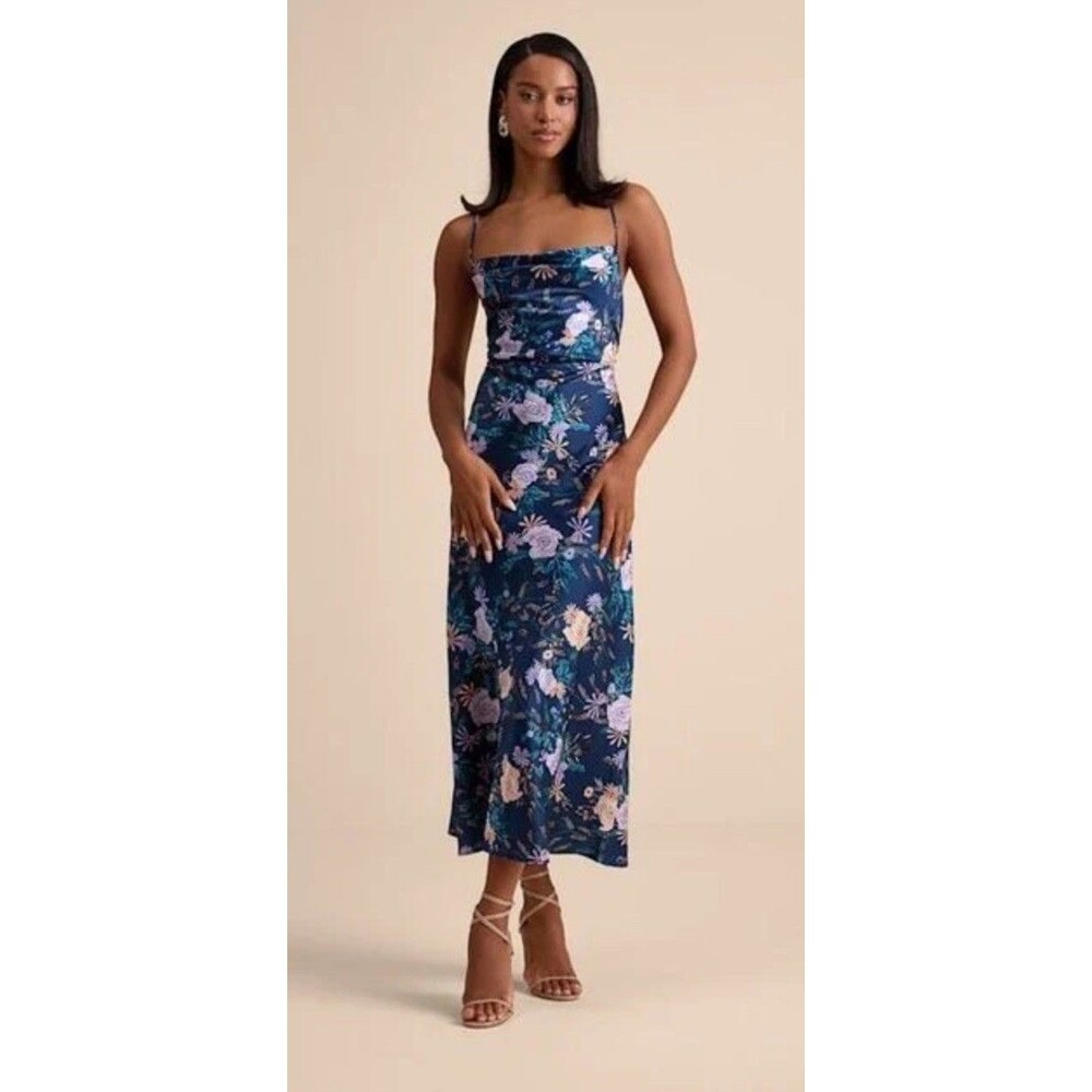NWT LOST + WANDER Fantasia Floral Print Lace Up Midi Slipdress Size Medium